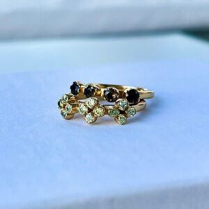 Banana Republic Stacking Ring Set in Yellow Gold-tone w/ Green & Black Gemstones